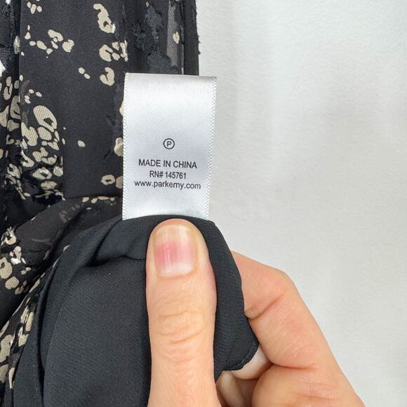 PARKER Tegan Floral Textured Ruffle Midi Dress black silk 3123 - Picture 6 of 7